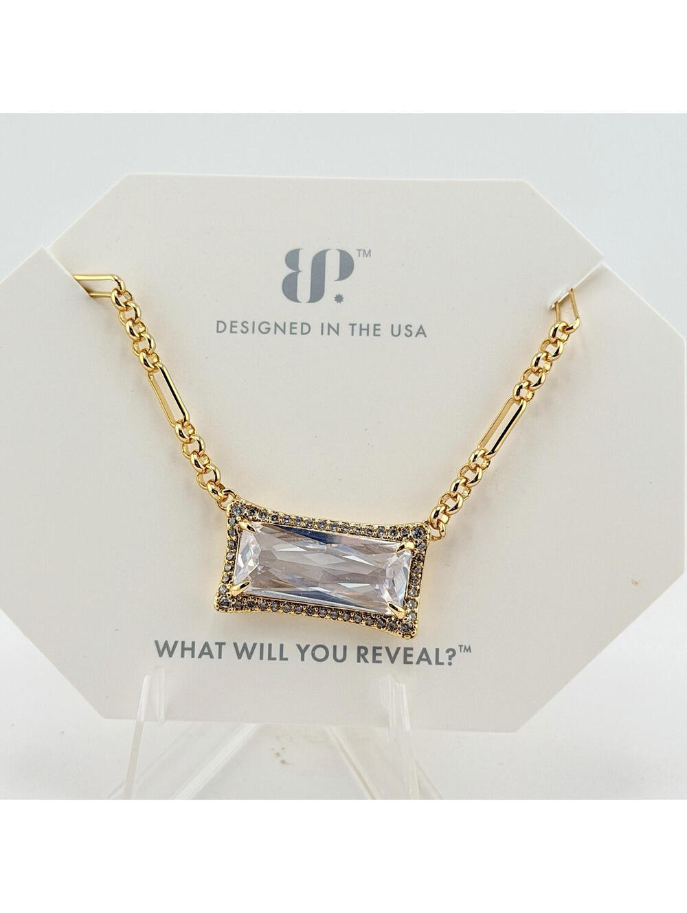 Bomb Party Necklace "Darling, Your The Moment" Clear CZ on Yellow Gold